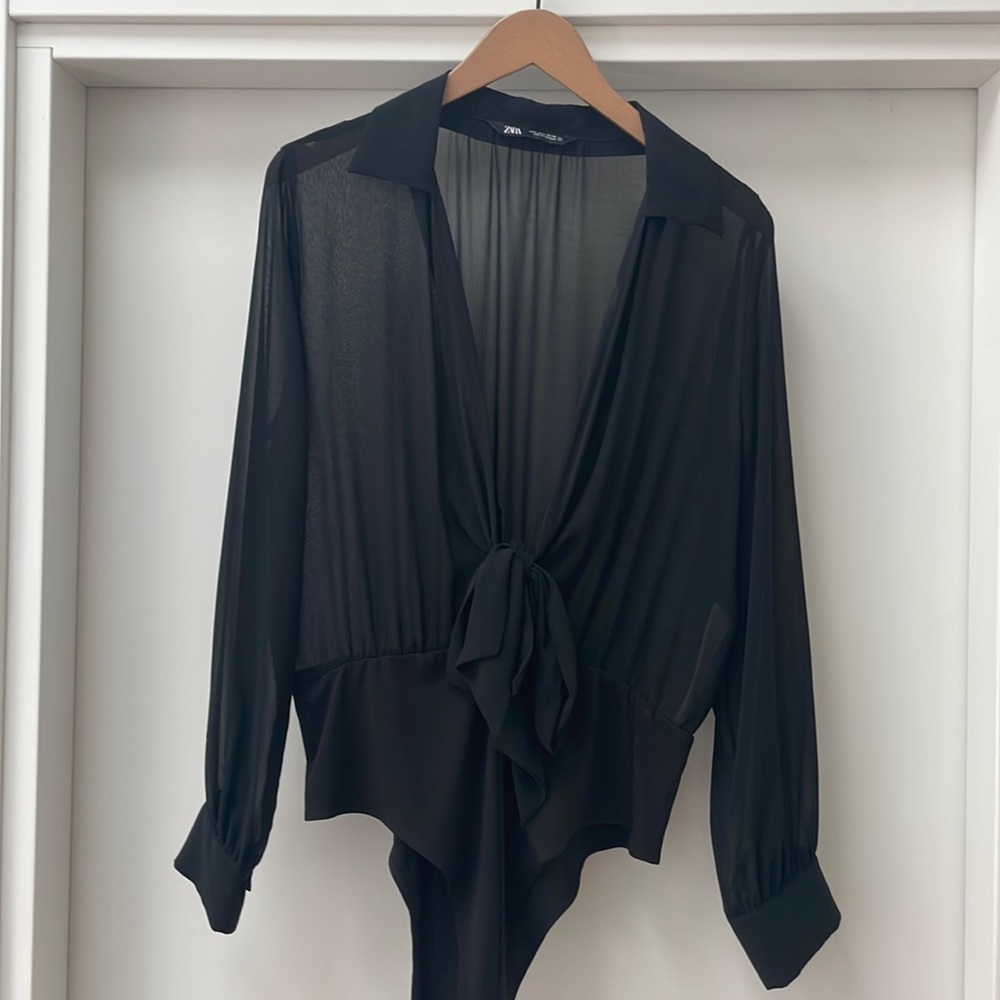 Zara black sheer Shirt bodysuit